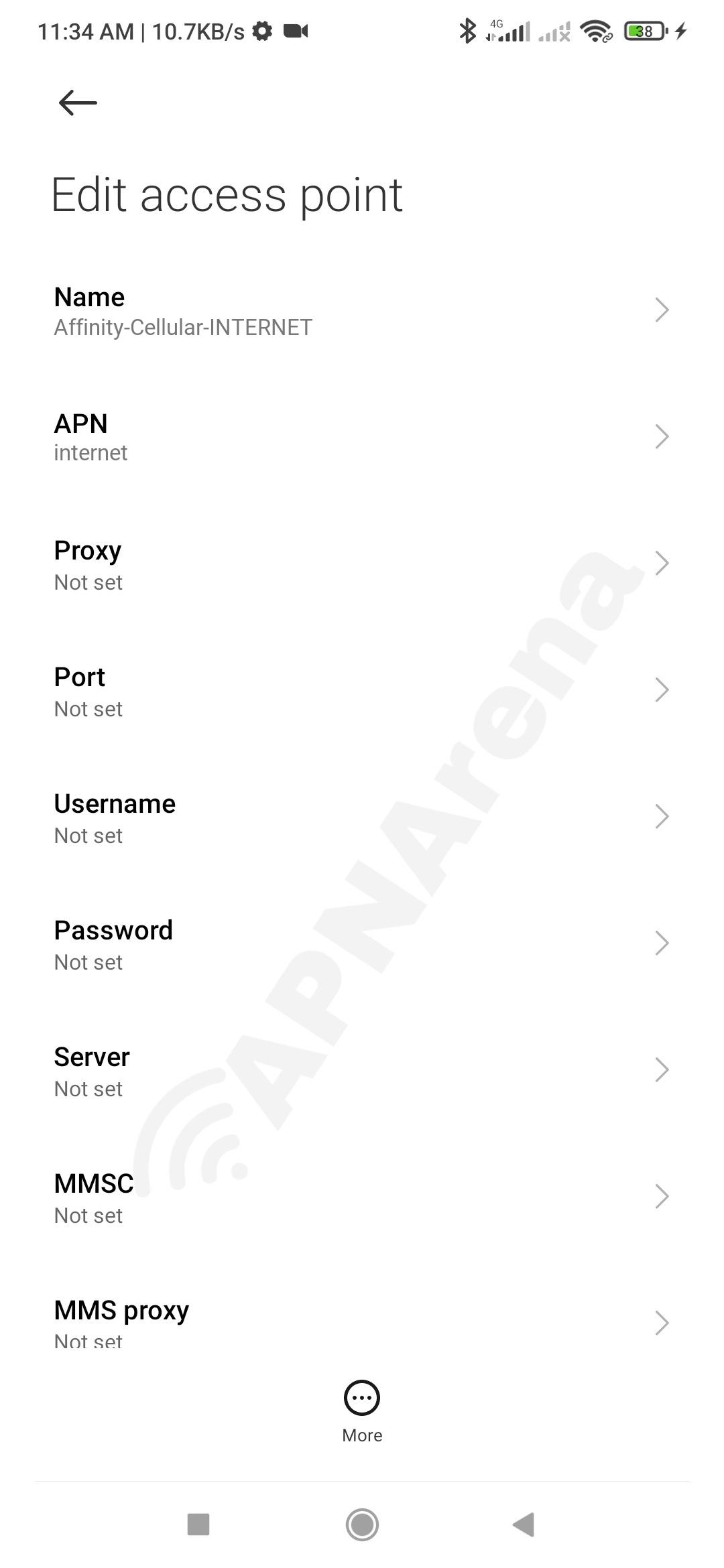 Affinity Cellular APN Settings for Android