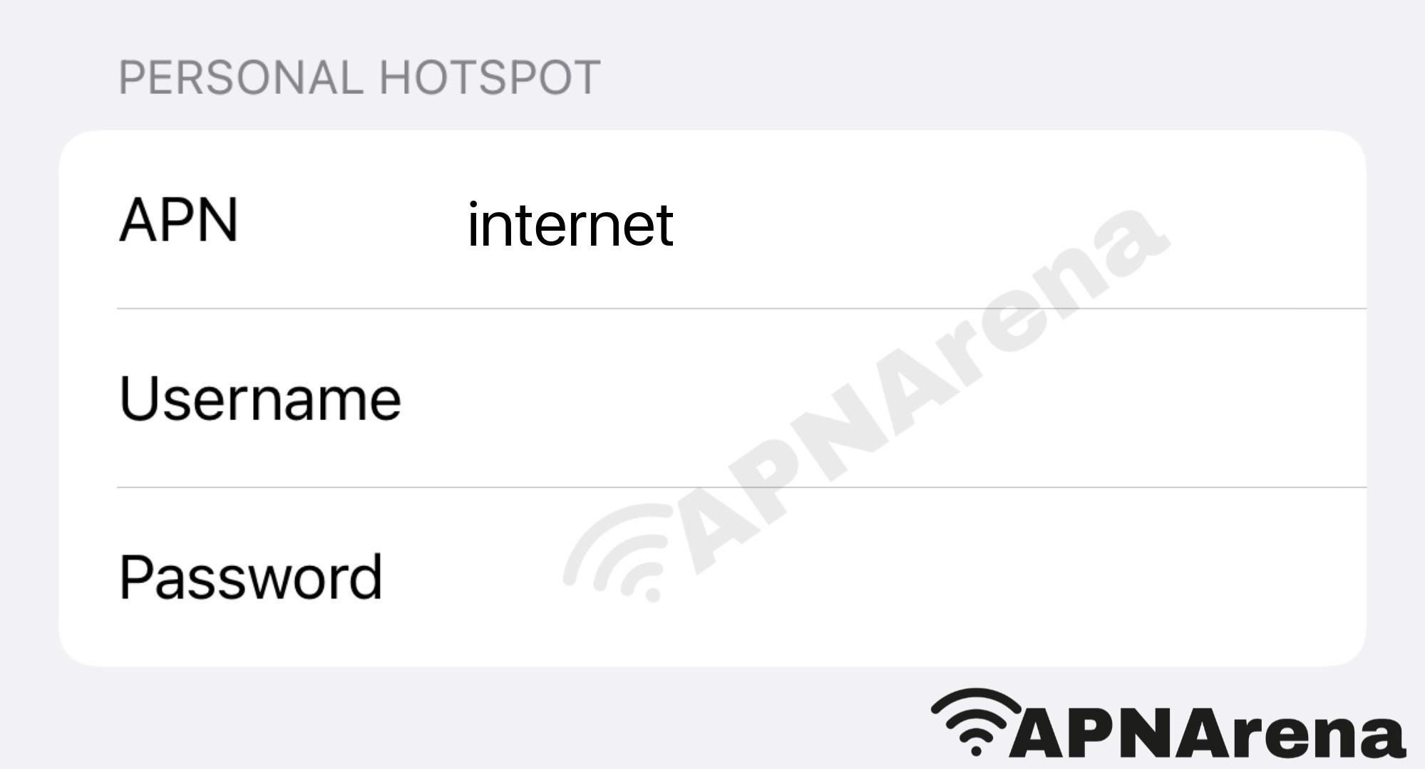 AirTalk Wireless Personal Hotspot Settings for iPhone